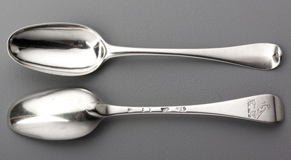 Paul Hanet Early Georgian Hanoverian Dessert or Child's Silver Spoons (Pair)